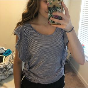 White and Blue Striped Flowy Sleeve Shirt